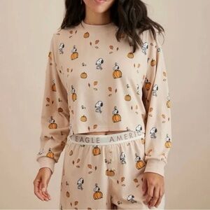 American Eagle AE Peanuts Snoopy Fall Pumpkin Plush PJ Set NWT SMALL